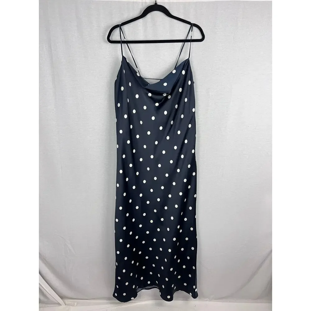 NWT Old Navy Dress Cowl Neck Slip Maxi Polka Dot Satin Romantic Party Retro - Picture 3 of 8